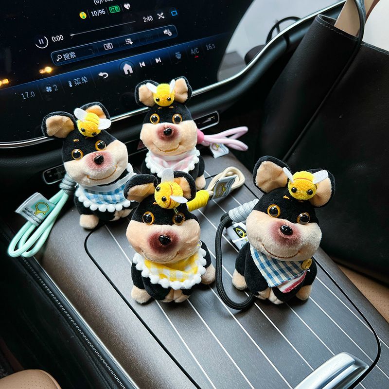 Portachiavi carino a forma di bavaglino con ape e cane, personaggio famoso di Internet, peluche, portachiavi per auto, coppia, borsa, ciondolo_voghion.com