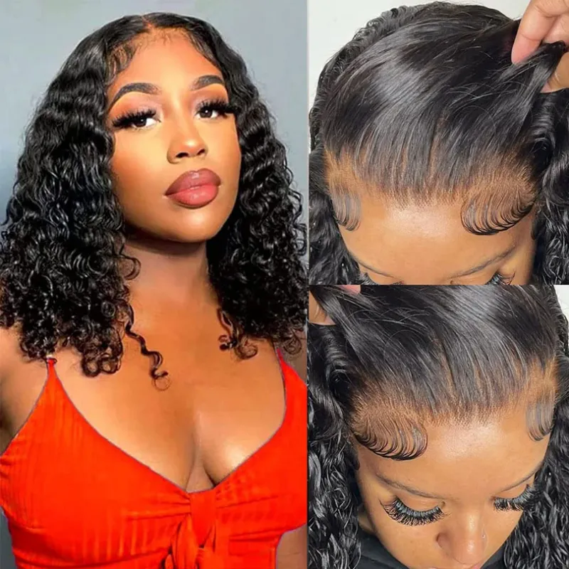 Perruque Bob à base de soie de 16 pouces, cheveux humains ondulés, perruques en dentelle complète à base de soie bouclées pour femmes, perruques brésiliennes bouclées sans colle_voghion.com