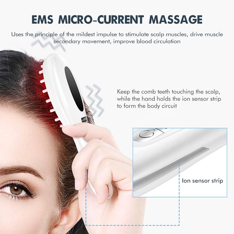 Elektrisk massage kam EMS färg ljus hårväxt applikator Negativ jon hårbotten massager Hår kam_voghion.com