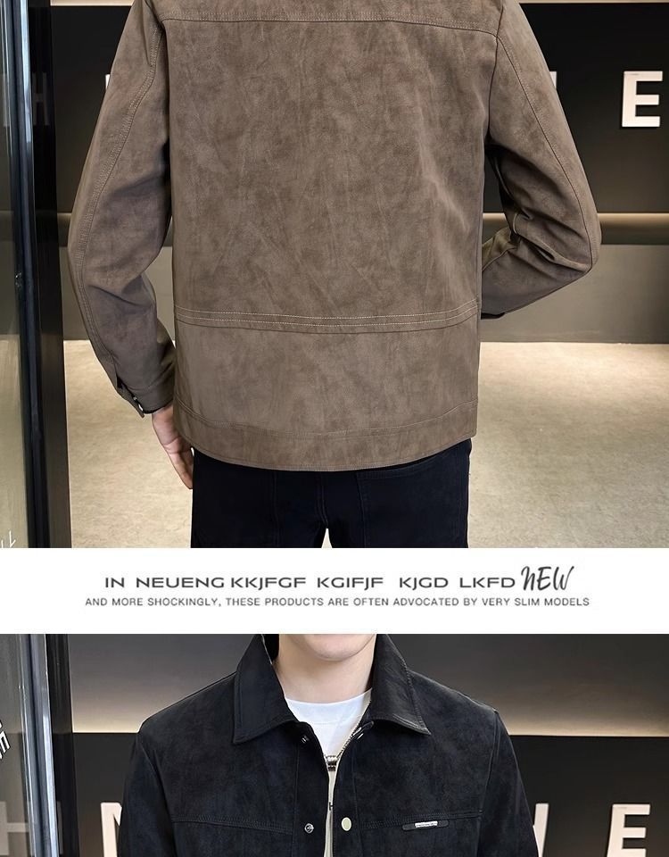 "Men's Suede-Look Jacket - -Inspired Slim Fit Casual Coat With Notch Lapel & Side Pockets (Brown/Black, M-3XL)"_voghion.com