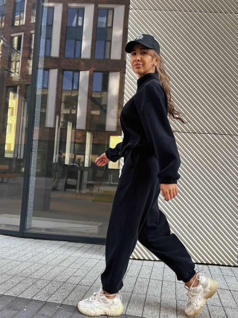 Lässiges Set aus Fleece-Kapuzenpullover und Jogginghose für Damen – locker sitzendes Sweatshirt mit Stehkragen und Hose mit elastischem Bund (Beige, Dunkelgrau, Khaki)_voghion.com