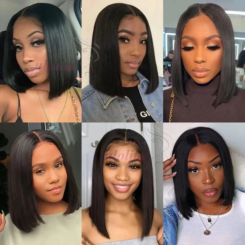 Kort Bob Paryk Brasiliansk Hår Glat Ægte Hår Lace Frontal Parykker Til Kvinder 13x4 HD Lace Parykker Ægte Hår_voghion.com