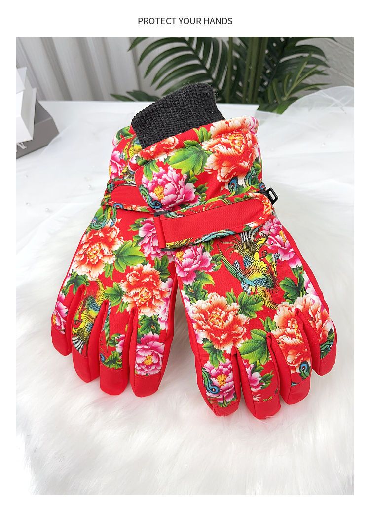 Winter Northeast Large Flower Fleece-Lined Thickened Ski For Women, Warm And Cold-Proof, Trendy Travel Gear, Waterproof_voghion.com