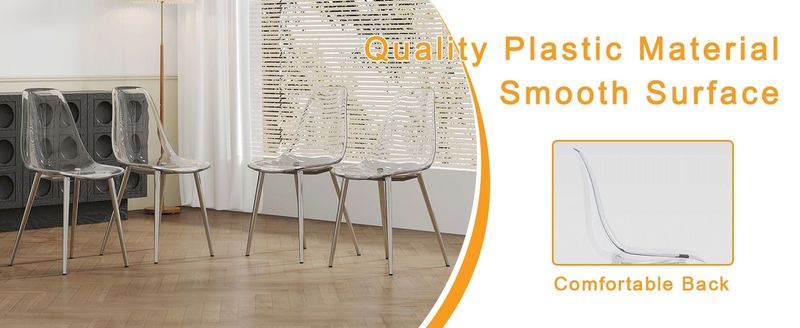 Table And Chair Set.51 * 31.5 Inch Silver Leg Glass Dining Table With 6 Transparent Dining Chairs: A Stylish Combination That Showcases Elegant Style._voghion.com