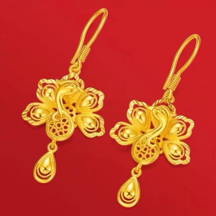 Brincos de pavão com tela aberta e areia dourada, brincos de temperamento simples e fashion femininos, brincos de gancho de orelha de ouro de simulação_voghion.com