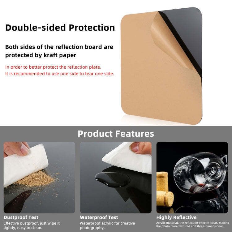 PULUZ 30cm Photography Acrylic Reflective Display Table Background Board(Black)_voghion.com
