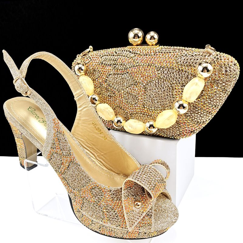 Women's shoe bag set leopard-print matching hot diamond open-toe high heels bag with bracelet_voghion.com