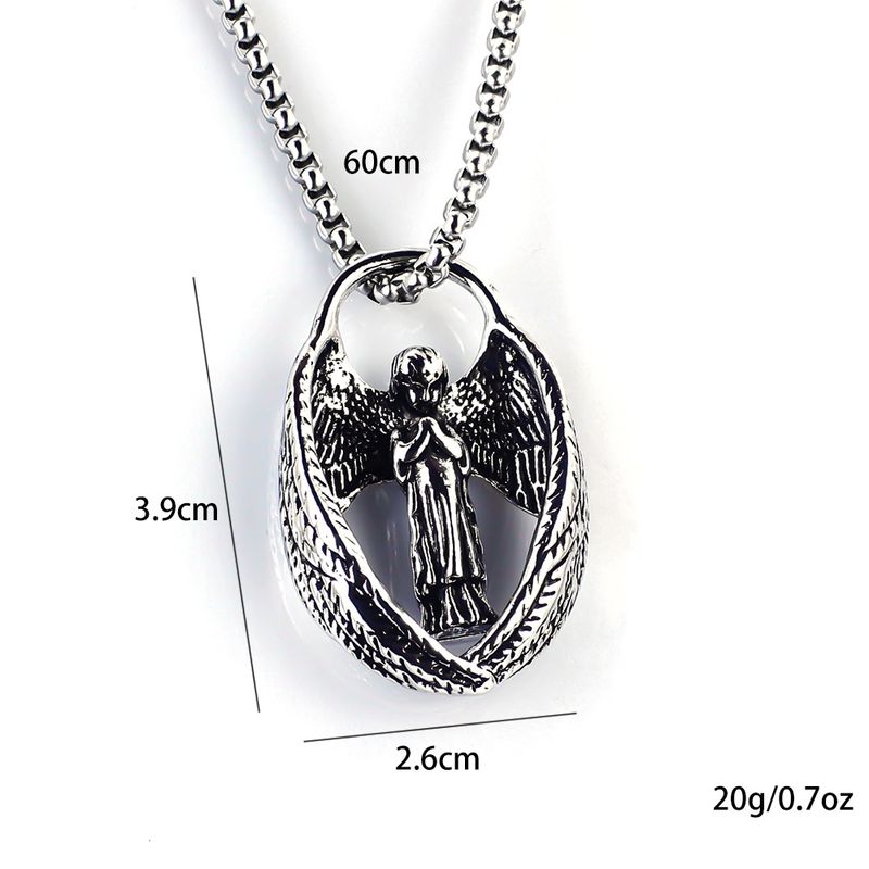 New Hip Hop Street Punk Personality Hot Sale Faith Muse Prayer Prayer Stainless Steel Pendant Angel Wings Necklace Men's Necklace_voghion.com