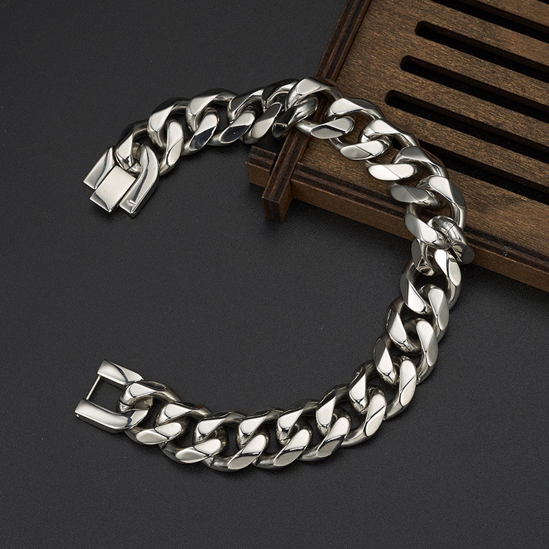 Hip Hop Titanium Steel Cuban Chain 12MM Hexagonal Polished Bracelet New Style_voghion.com