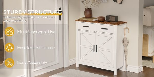 Kitchen Storage Cabinet, Modern Farmhouse Buffet Cabinet With Storage, Coffee Bar With 2 Drawers And 2 Doors, Floor Sideboard Buffet For Living Room_voghion.com