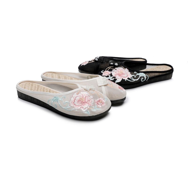 Solette in rete di lino, pantofole piatte ricamate, scarpe da donna 2025, sandali_voghion.com