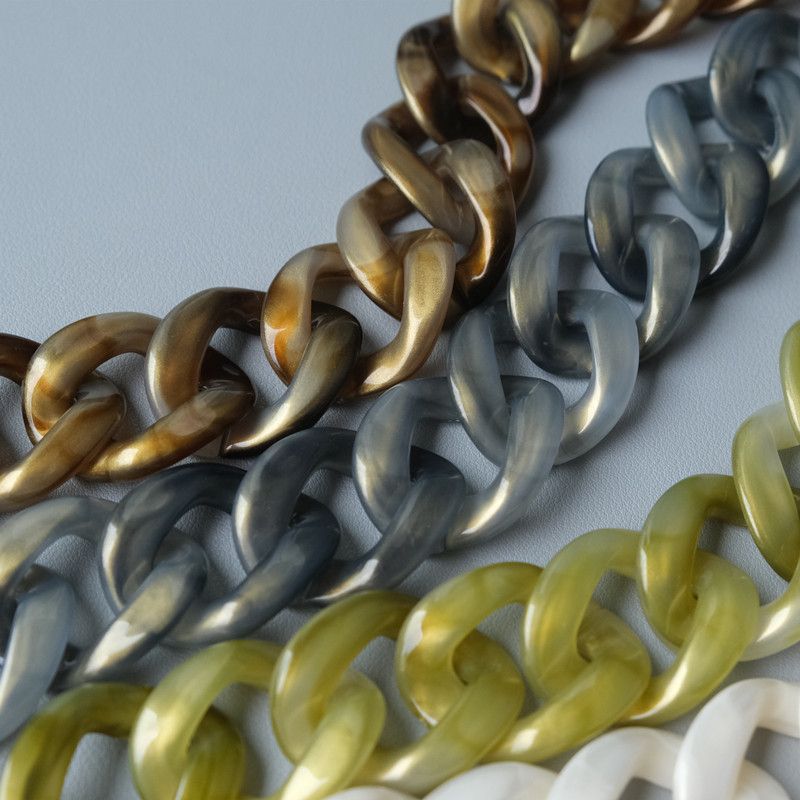 Vintage Gold Pulver Pailletten Acryl Harz Farbe-Block Handgemachte Abnehmbare Dicke Tasche Dekoration Kette_voghion.com