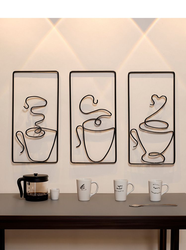 Wanddeko aus Eisen – Hängende Kaffeetassen-Kunst für Arbeitszimmer und Eingangsbereich (3 Designs: A/B/C, Mattschwarz/Gold, sofort aufhängefertig, kompakte Größe)_voghion.com