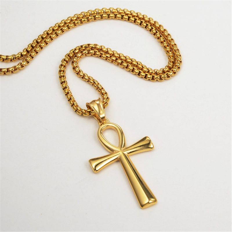 Colgante con amuleto de cruz Ankh del Antiguo Egipto, color dorado y plateado, de acero inoxidable, para mujeres y hombres, regalos de joyería egipcia_voghion.com