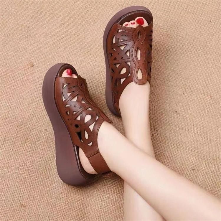 Sandali con plateau da donna, stile Muffin, stile bocca di pesce, con zeppa, stile etnico, scarpe da donna antiche_voghion.com