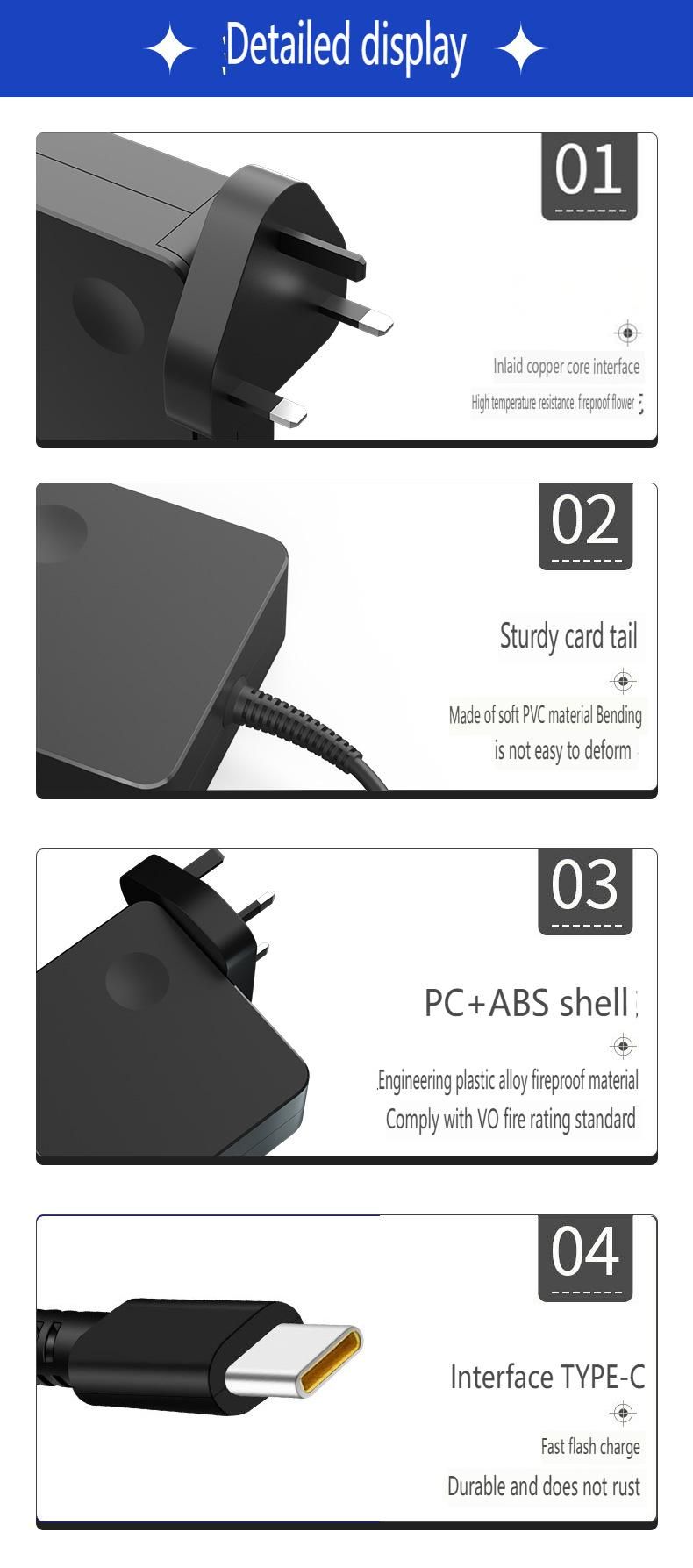 65W USB-C PD Fast Charger Suitable For HP & Daier Laptops - 20V 3.25A Power Adapter_voghion.com