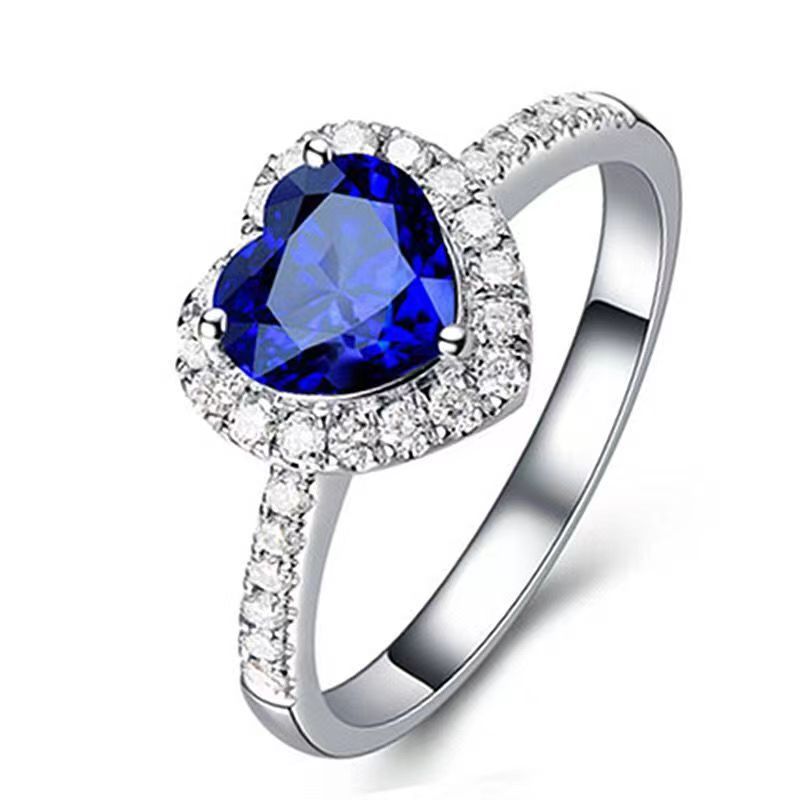 Heißer Verkauf Weiß Kupfer Schmuck Exquisite Intarsien Blau Herzförmigen Saphir Ring Weibliche Farbe Roten Edelstein Ring_voghion.com