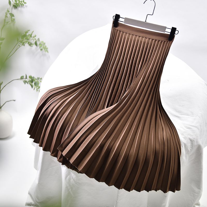 Gonna plissettata snellente alla moda K, nuova gonna midi a trapezio con vita alta per donna_voghion.com