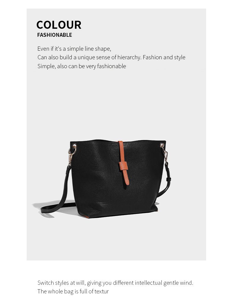 Borsa a secchiello Tote, grande capacità per pendolari, spalla singola con cucitura diagonale incrociata, viaggio per impiegati_voghion.com