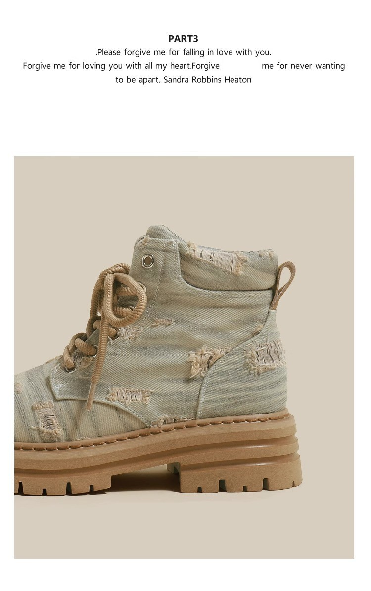 Ruoji cizme Martin cu talpă groasă, cizme scurte respirabile pentru femei, cu talpă groasă, retro din denim, secțiune subțire_voghion.com