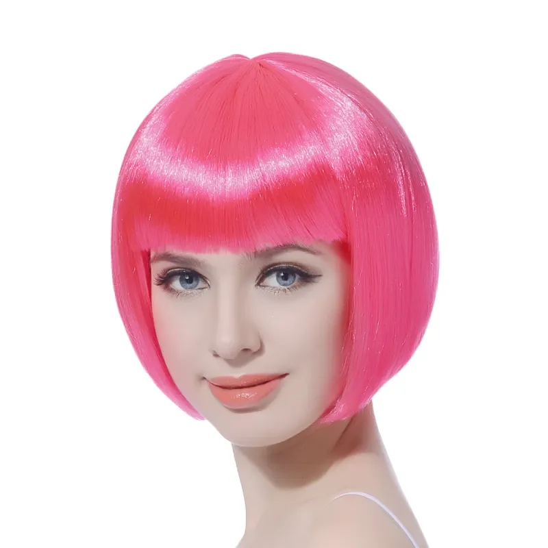 kuum müük 10" Bob sünteetiline naistele Blond roosa punane must lühikeste loomulike juustega Bob parukas Cosplay naiste parukad tukkidega_voghion.com