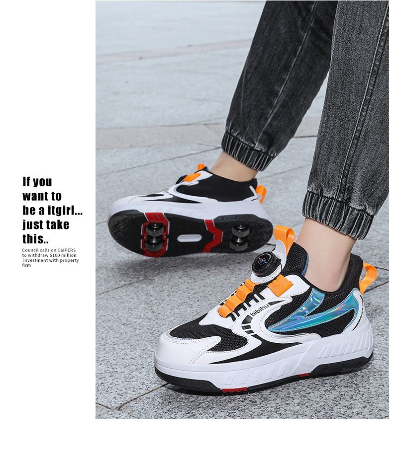 Patines de ruedas de cuatro ruedas para madres y niños, patines de ruedas para niños, patines de ruedas para estudiantes, deformación de contracción invisible_voghion.com