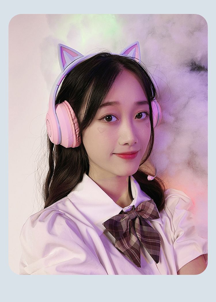 Fone de ouvido Bluetooth Cat Ear 5.1 original para meninas, redução de ruído, estéreo, suporte para microfone, sem pressionar_voghion.com