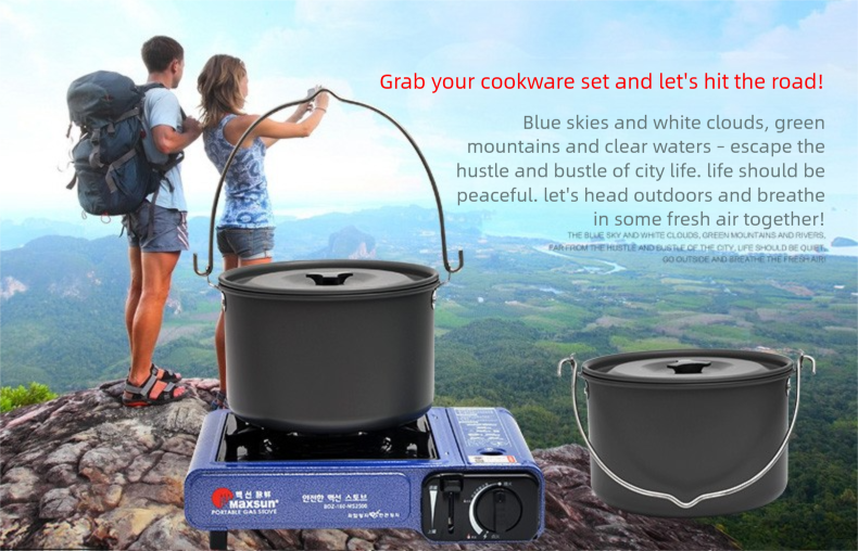 Set da campeggio per picnic all'aperto, singolo, in lega di alluminio, sospeso, per 5-8 persone, per cucinare in modo selvaggio, grande, pentola_voghion.com