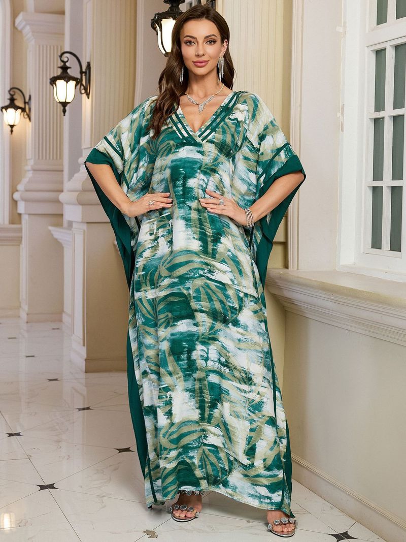 Kadın Baskılı Rayon Plaj Elbisesi - UPF Korumalı Uçuşan Boho Kimono Bornoz (Tek Beden, Hafif ve Nefes Alabilir)_voghion.com