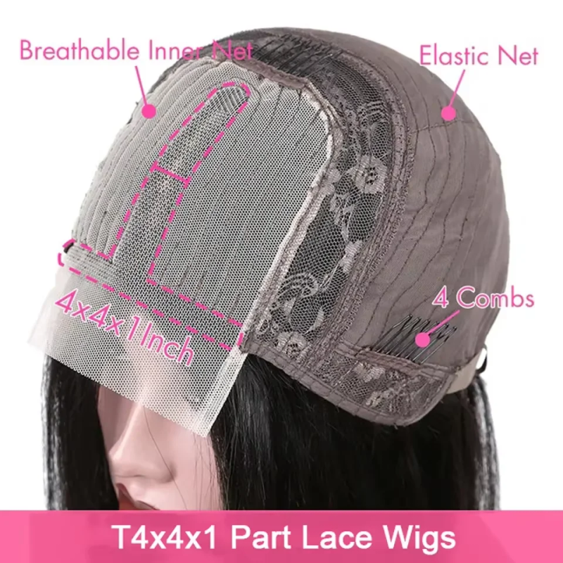 Parrucca corta dritta al 250% con parte a T, in pizzo, per donne, capelli umani pre-pizzicati Remy brasiliani_voghion.com