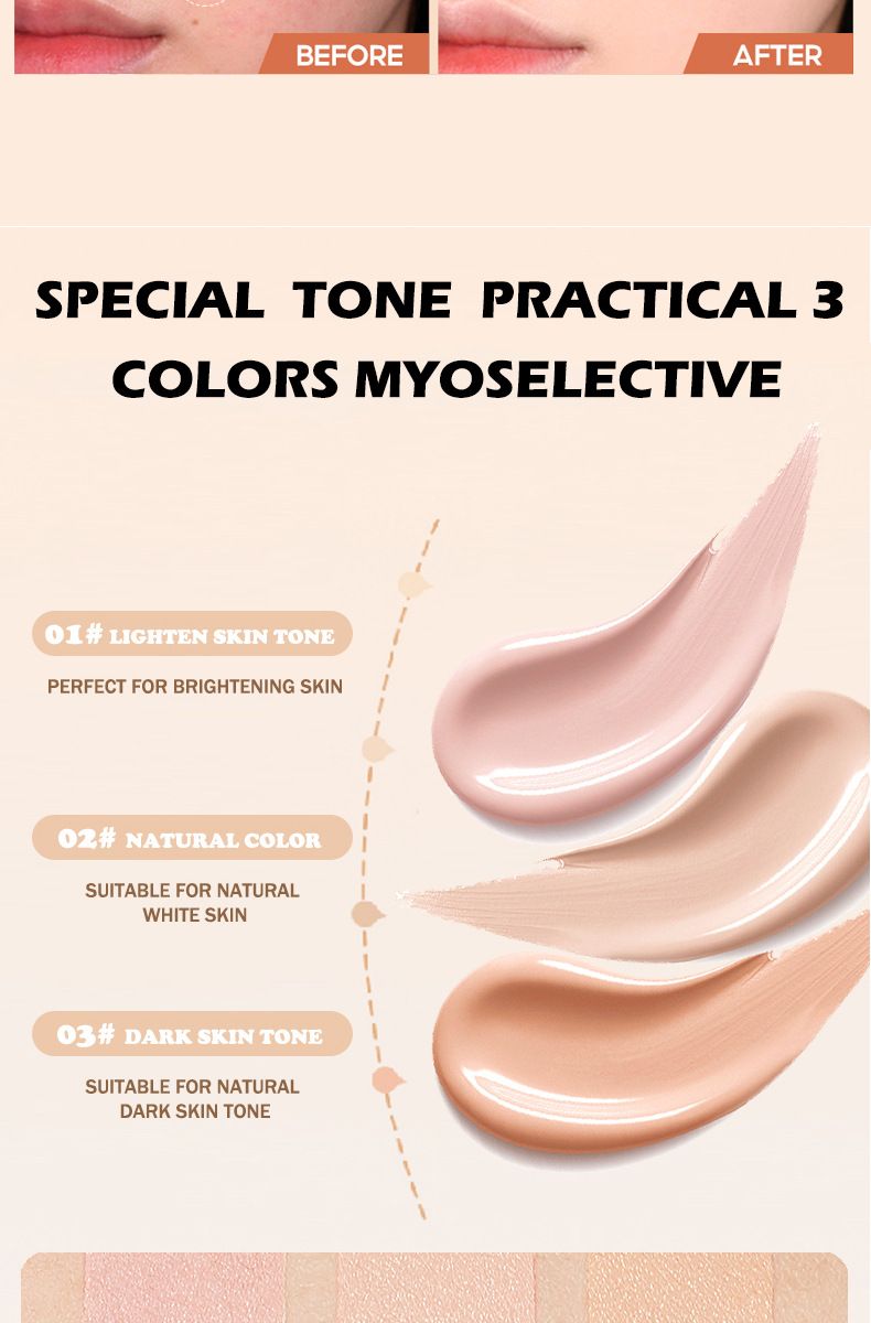 Concealer verheldert de huidskleur zonder te plakken. Poeder, onzichtbare poriën. Concealer blijft lang zitten zonder make-up te verwijderen om acne-littekens te bedekken._voghion.com