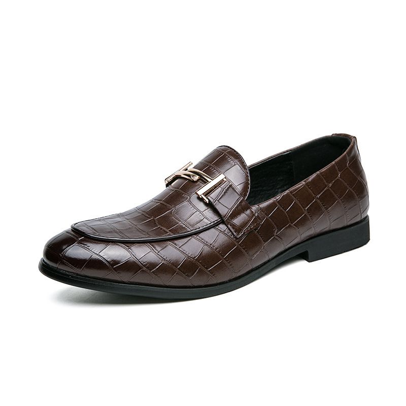 Large Stone Pattern Solid Color Lefu Men's Fashion Business Casual Footwear Leather Korean Edition Lazy Shoes For Men_voghion.com