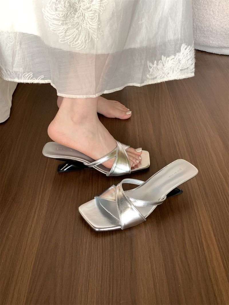 Eleganti tacchi alti con tacco spesso e inclinato, pantofole fresche, capispalla estivi da donna, novità 2025 abbinate a gonna, stile francese,_voghion.com