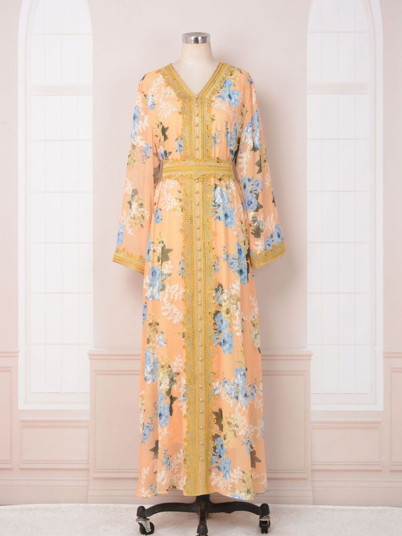Mt125 Floral Embroidered Print Elegant Dress Party Gorgeous Muslim Women's Robe_voghion.com