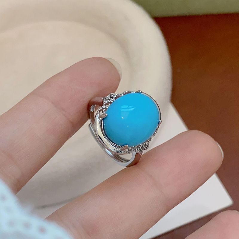 Übertriebener Persönlichkeitsschmuck Großer blauer Achat Verstellbarer offener Ring_voghion.com