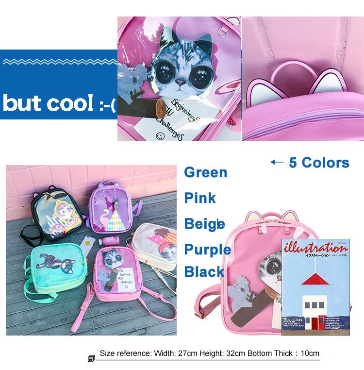 Zaini in pelle con orecchie di gatto adorabili Borsa trasparente color caramello Borse a tracolla da donna Zaino da viaggio per ragazze adolescenti_voghion.com