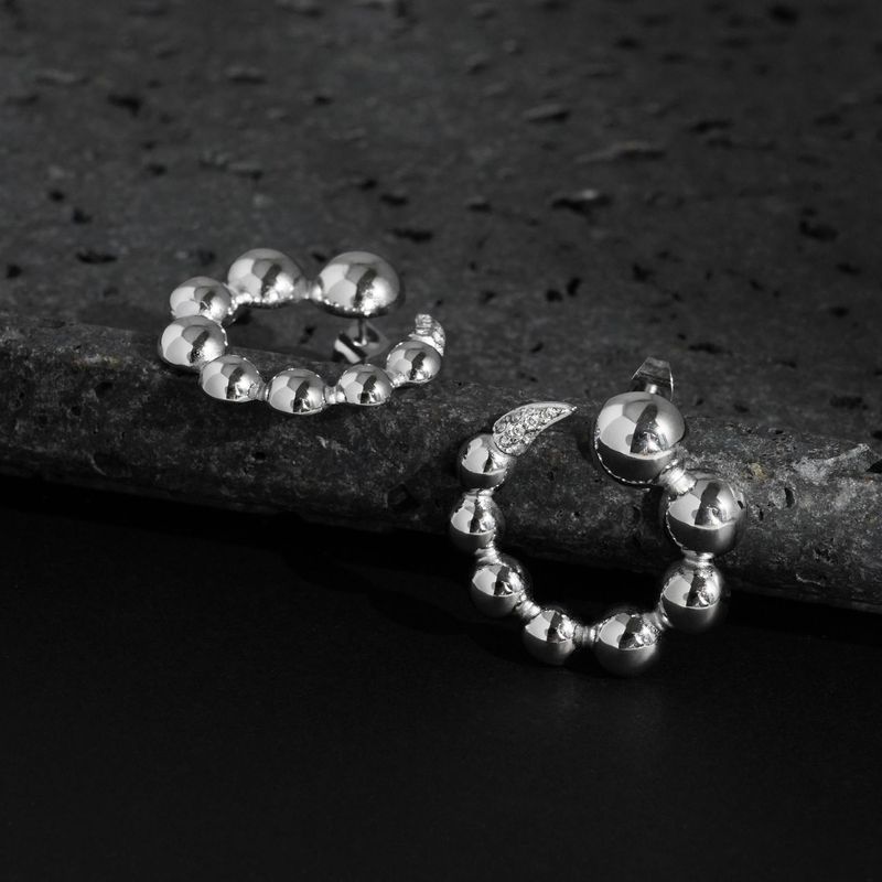 INS Retro Plated Titanium Steel Fine Polished Round Beads Micro Inlaid Zircon Earrings_voghion.com