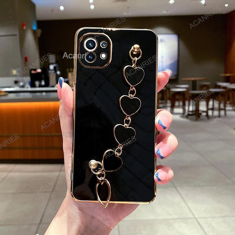 Luxus Liebe Herz Überzug Armband Kette Fall Für Xiaomi Mi 11 Lite 5G NE 11T Pro Platz Band Abdeckung Auf Xiomi MI11 T 11i_voghion.com