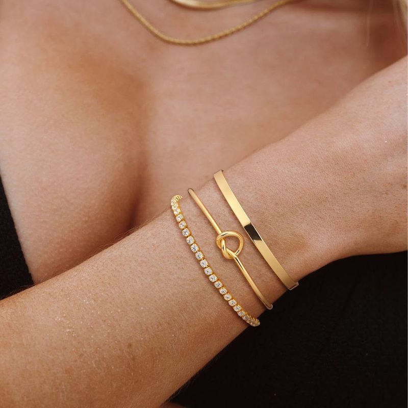 Messing Echtgold Galvanik Modisches Zirkon eingelegtes mehrschichtiges Love Casual Damen Armband Set_voghion.com