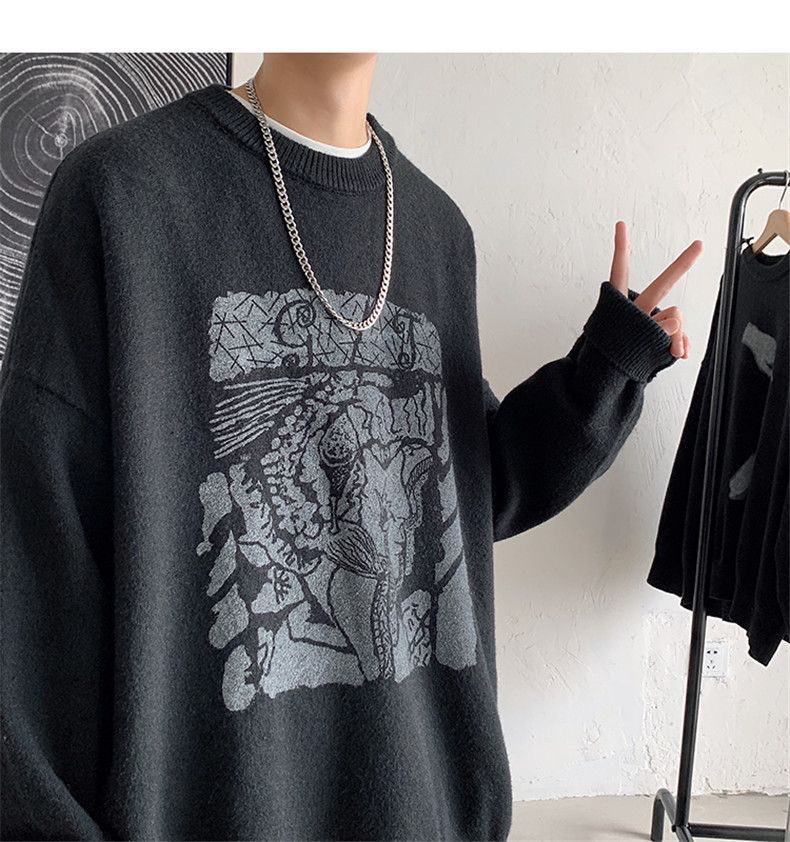 Oversized Knit Sweater – Unisex Crewneck Pullover (M-XXL, Cotton Blend, Textured Jacquard)_voghion.com