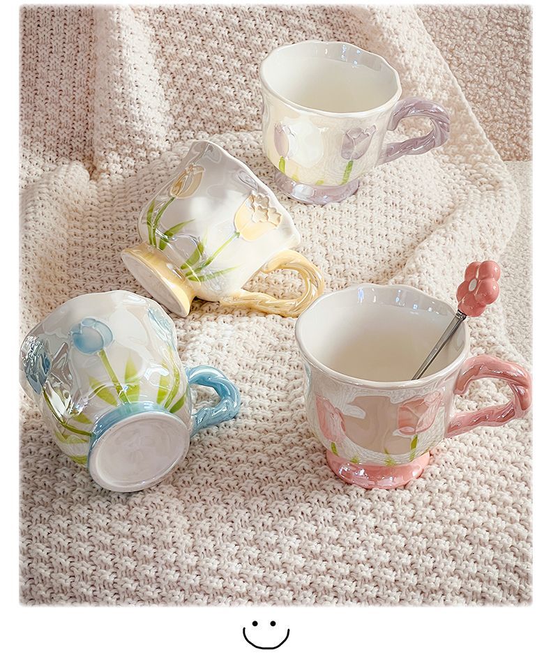 Tazza in ceramica con calice a forma di tulipano con fiore perlato, dipinta a mano, regalo personalizzato per il compleanno del migliore amico_voghion.com