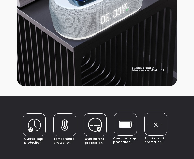 Chargeur sans fil multifonction YaShoo - Charge 15 W, réglages d'alarme d'horloge, protection des yeux à 3 vitesses, protection contre les surcharges, affichage LED._voghion.com