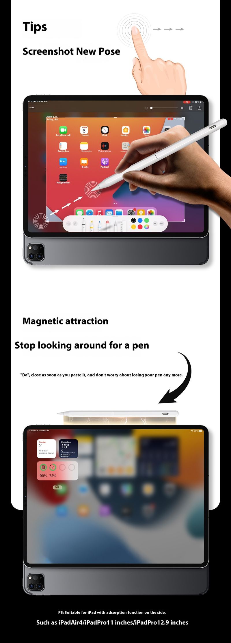 Xpen Creion capacitiv cu încărcare magnetică, potrivit pentru stiloul tactil pentru iPad, stilou de mână_voghion.com
