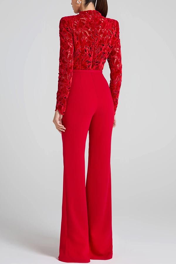 Women's Clothing Autumn And Winter Long Sleeved Belt Flared Pants Casual Loose Party Jumpsuit_voghion.com