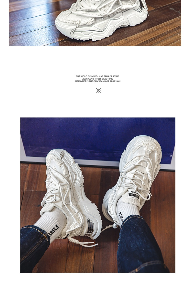 De nye platforms Mech Daddy-sko med tykke såler, forår, ungdom, all-match, skridsikre sportssko, trendy, afslappede, hvide sko_voghion.com