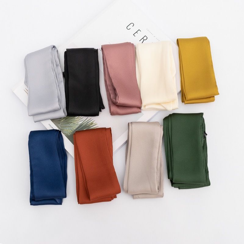 New Super Long Solid Color Narrow Long Silk Scarf, Versatile Small Scarf, Decorative Head Scarf_voghion.com