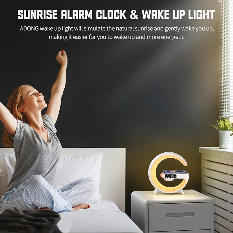 Nutikas LED Bluetooth-kõlar äratuskell RGB atmosfäärilamp Magamistoa kaunistuslambid öövalgusti 15 W kiire traadita ühendusega_voghion.com