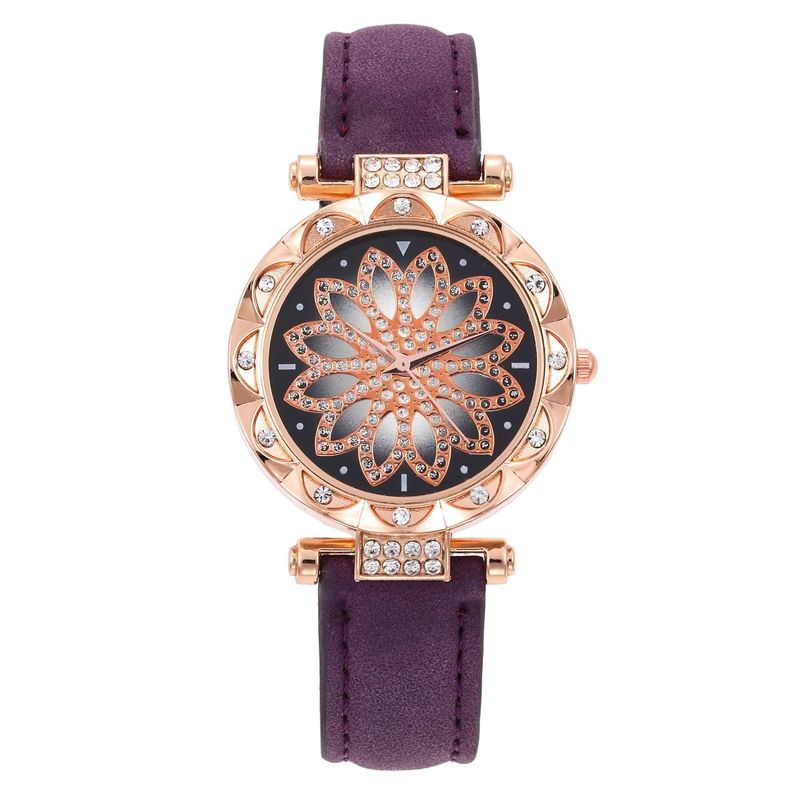 Montre avec incrustation de diamants, bonne fortune pour les loisirs, bracelet en cuir givré, montre à quartz pour femmes_voghion.com