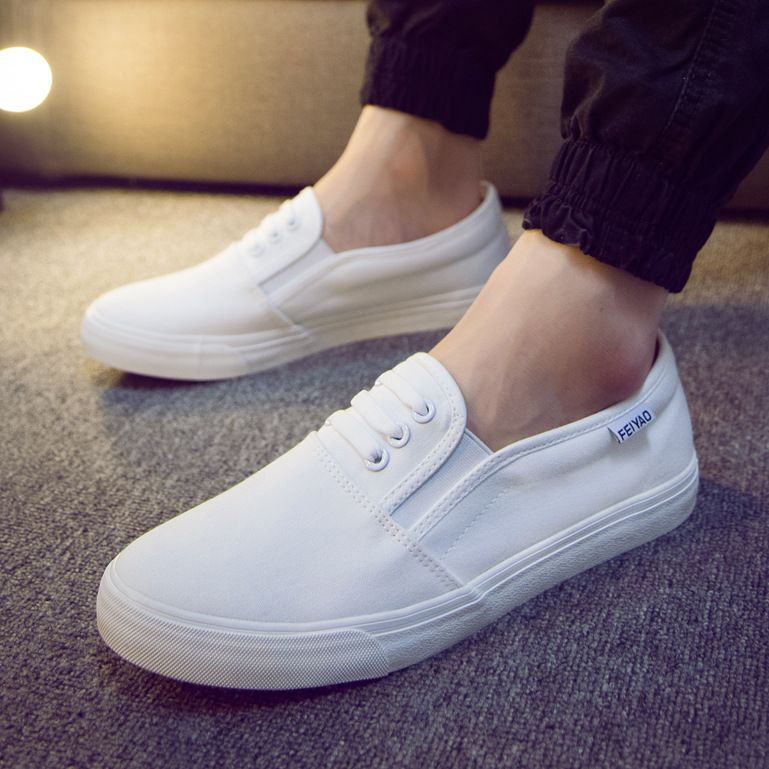Fei Yao Canvas-Flachabsätze, One-Step-Herren-Lazy-Schuhe, koreanische Sommer-atmungsaktive trendige kleine weiße Studentenschuhe_voghion.com