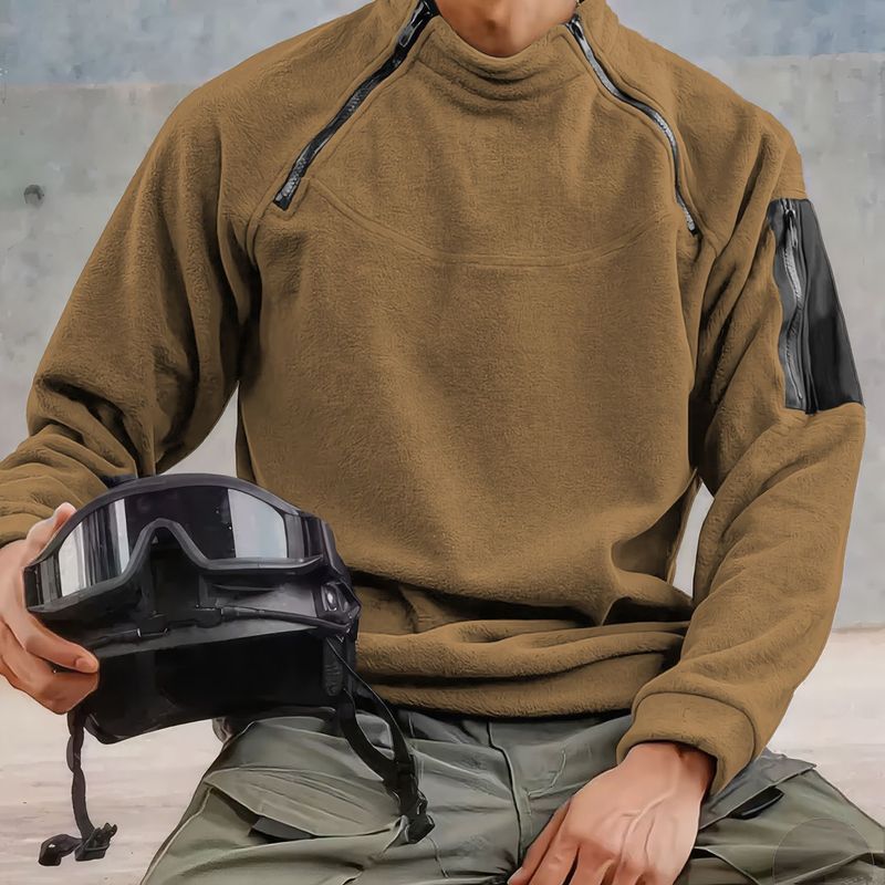 Maglione da uomo con scollo rotondo, tasca sul braccio, tinta unita, per attività all'aperto, codice europeo transfrontaliero, autunno e inverno_voghion.com